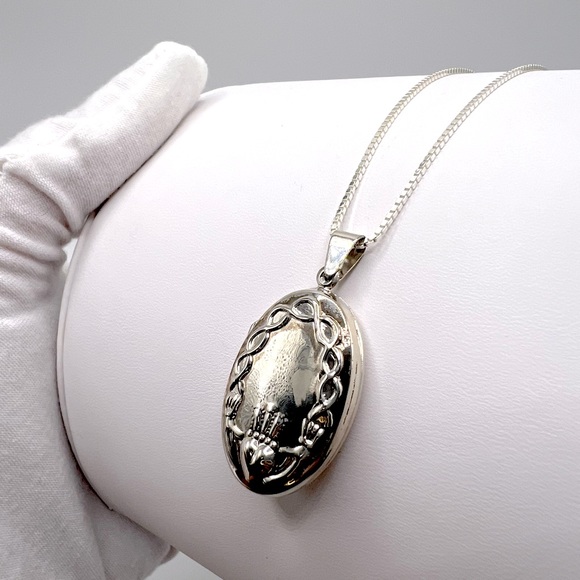.925 Sterling Silver Claddagh Design Locket Necklace - Picture 7 of 17